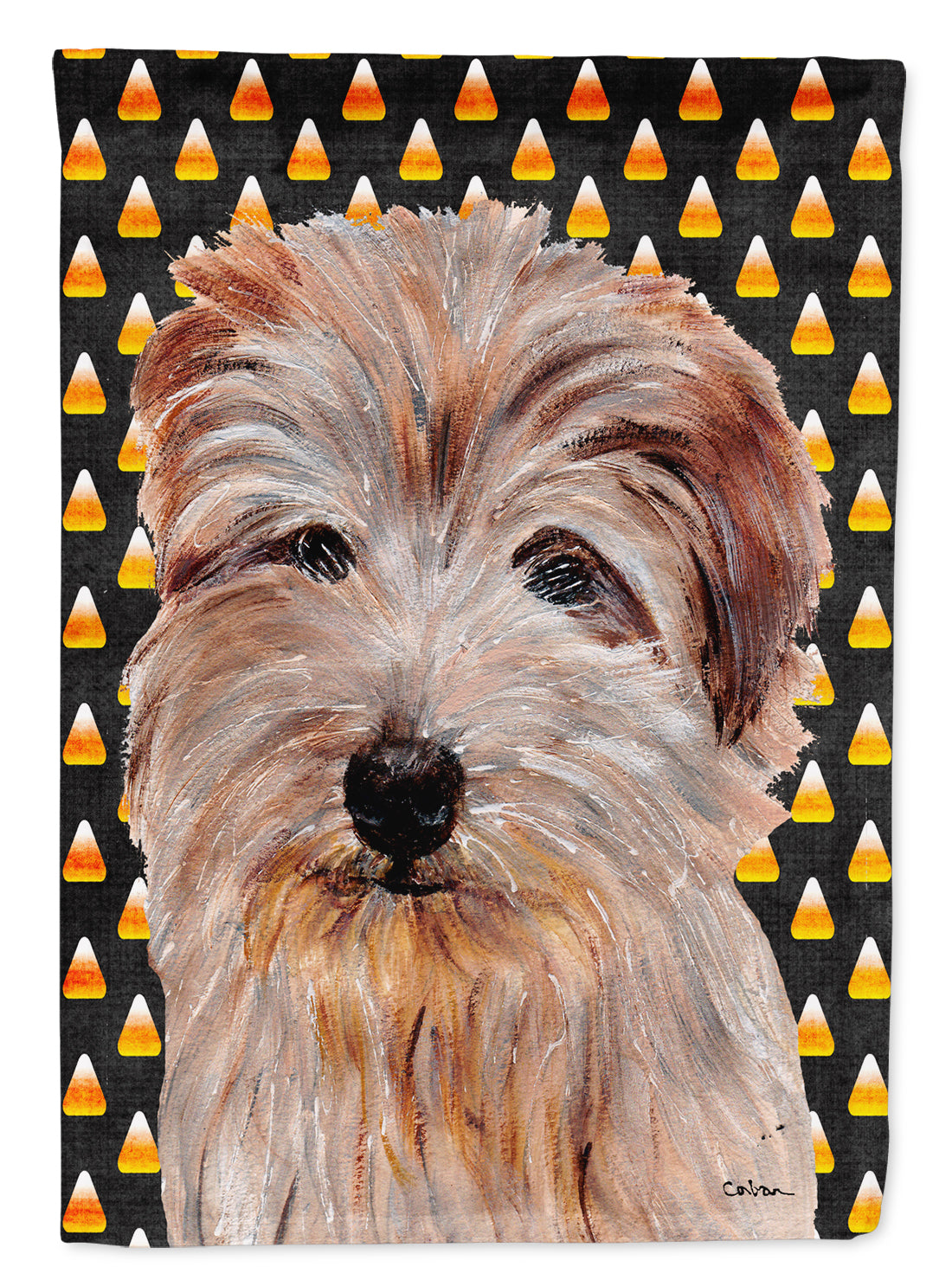 Norfolk Terrier Candy Corn Halloween Flag Canvas House Size SC9664CHF  the-store.com.