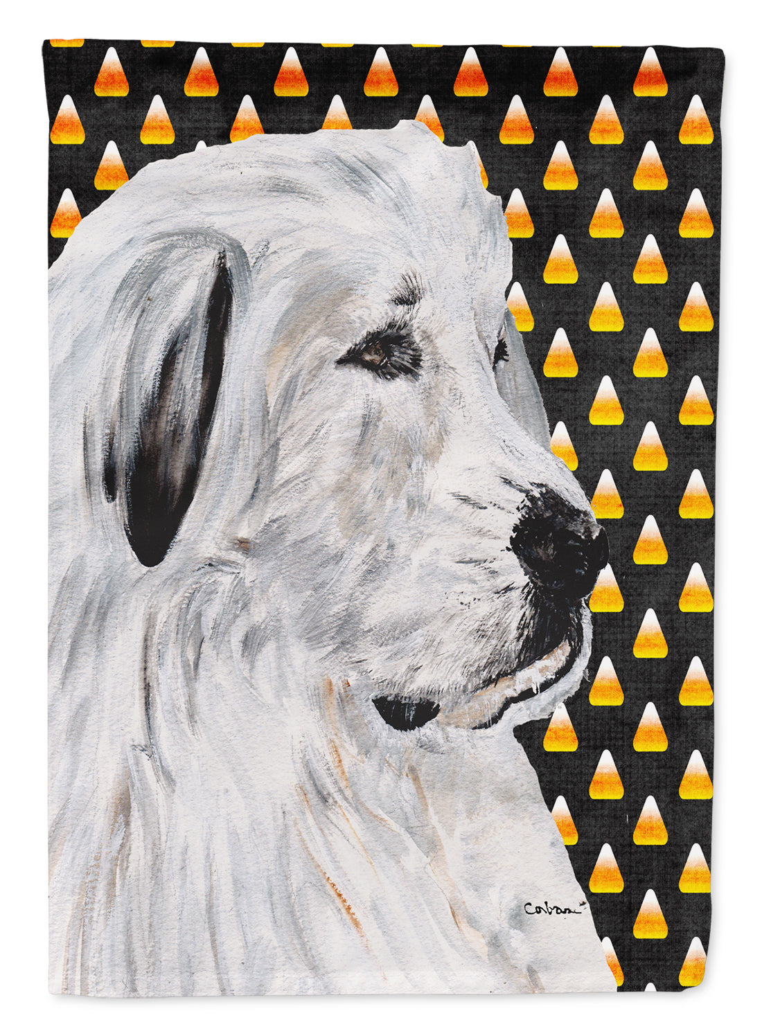 Great Pyrenees Candy Corn Halloween Flag Canvas House Size SC9666CHF  the-store.com.