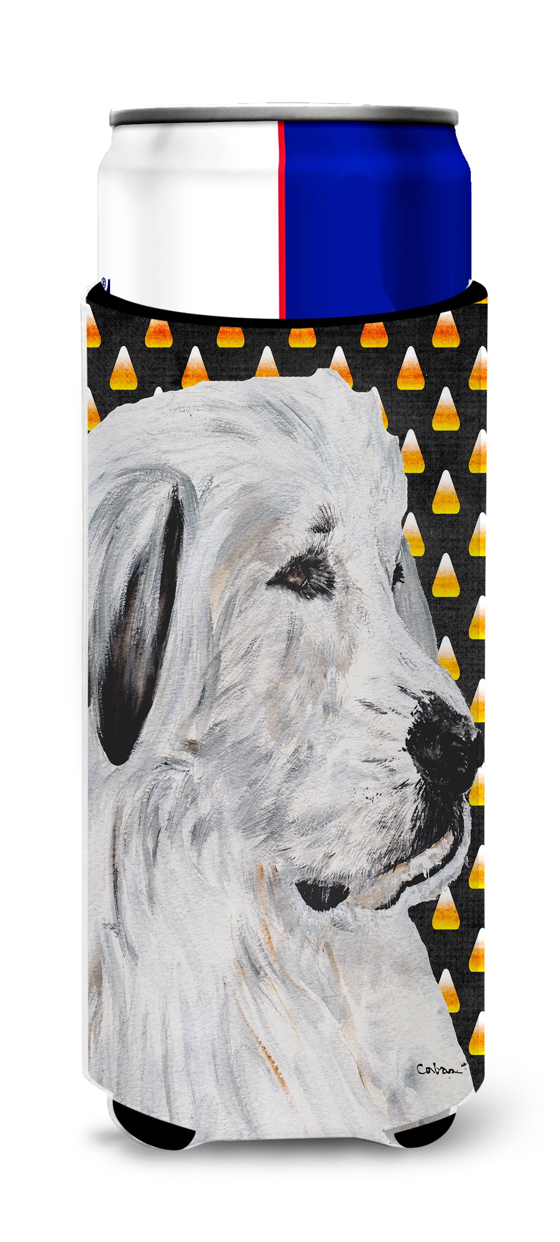 Great Pyrenees Candy Corn Halloween Ultra Beverage Insulators for slim cans SC9666MUK.