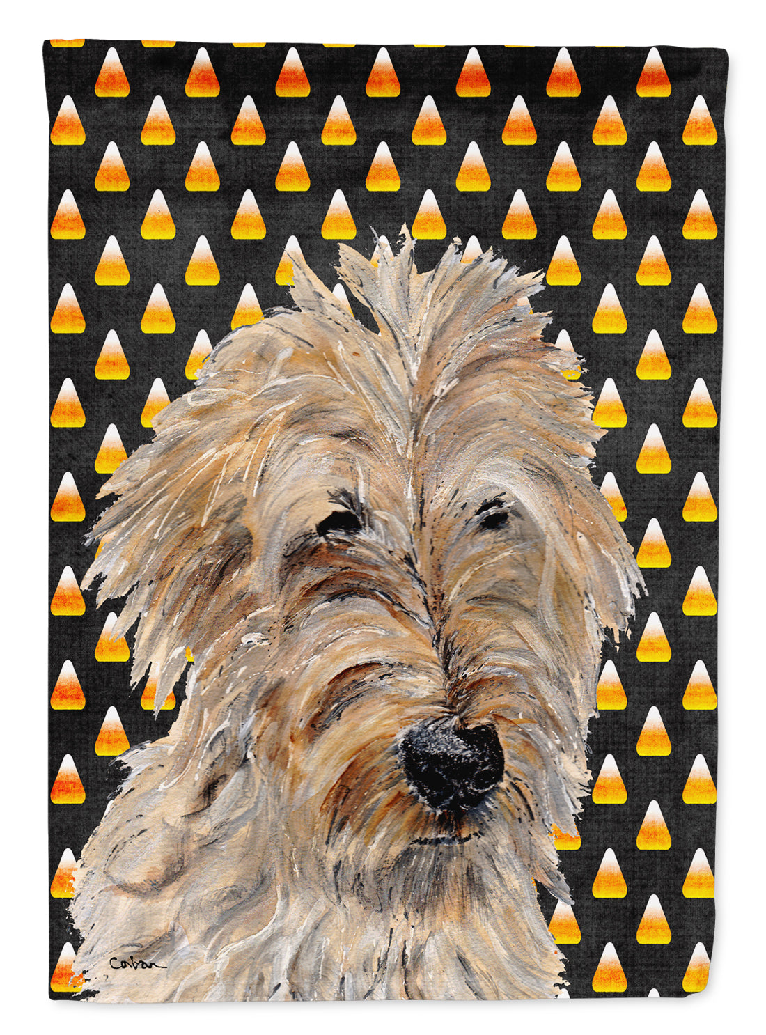 Golden Doodle 2 Candy Corn Halloween Flag Canvas House Size SC9667CHF