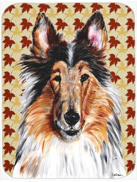 Collie Fall Leaves Glass Cutting Board Large Size SC9670LCB by Caroline&#39;s Treasures