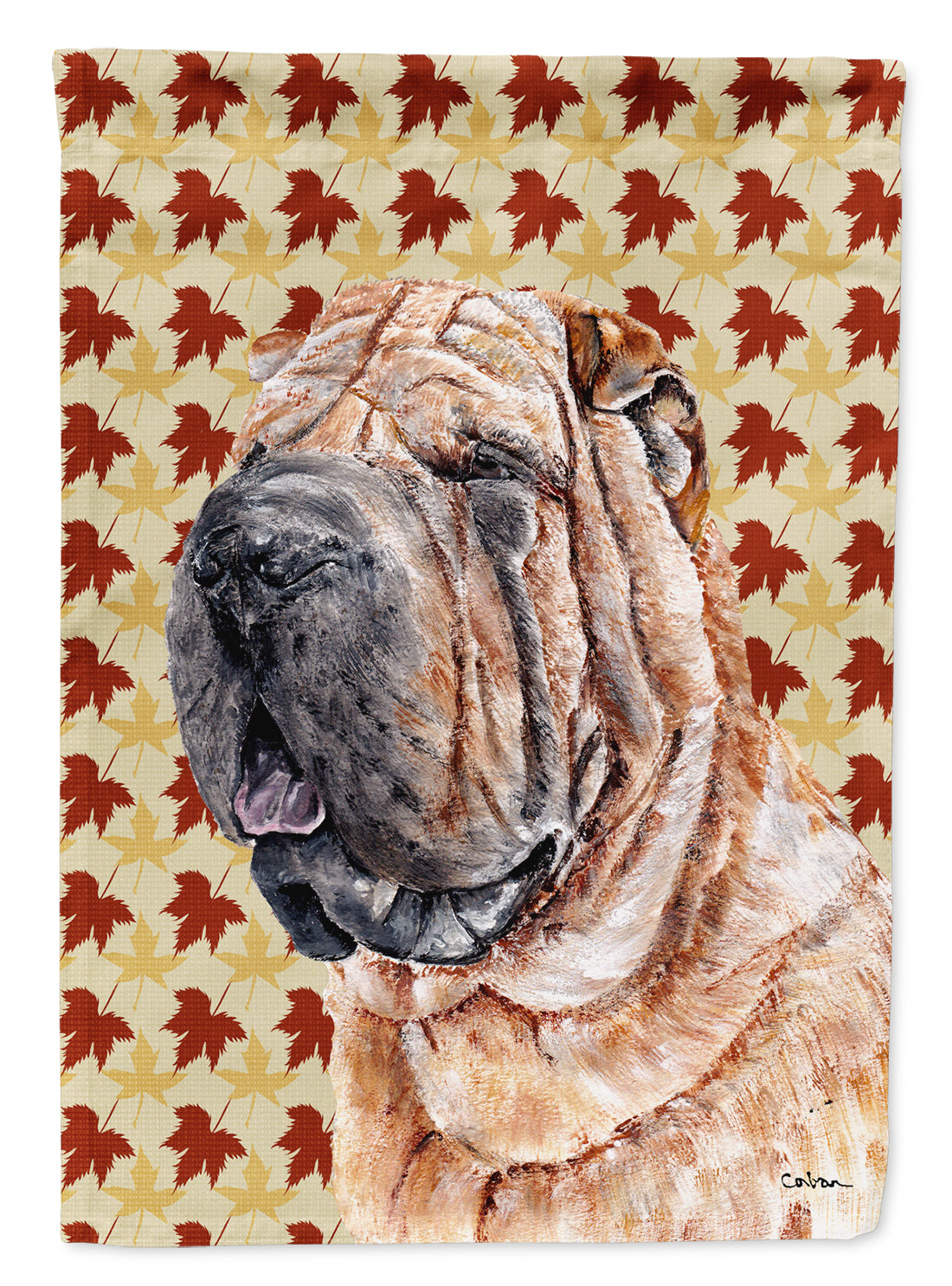 Shar Pei Fall Leaves Flag Canvas House Size SC9671CHF  the-store.com.