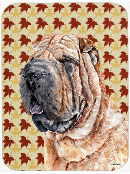 Shar Pei Fall Leaves Glass Cutting Board Large Size SC9671LCB by Caroline&#39;s Treasures