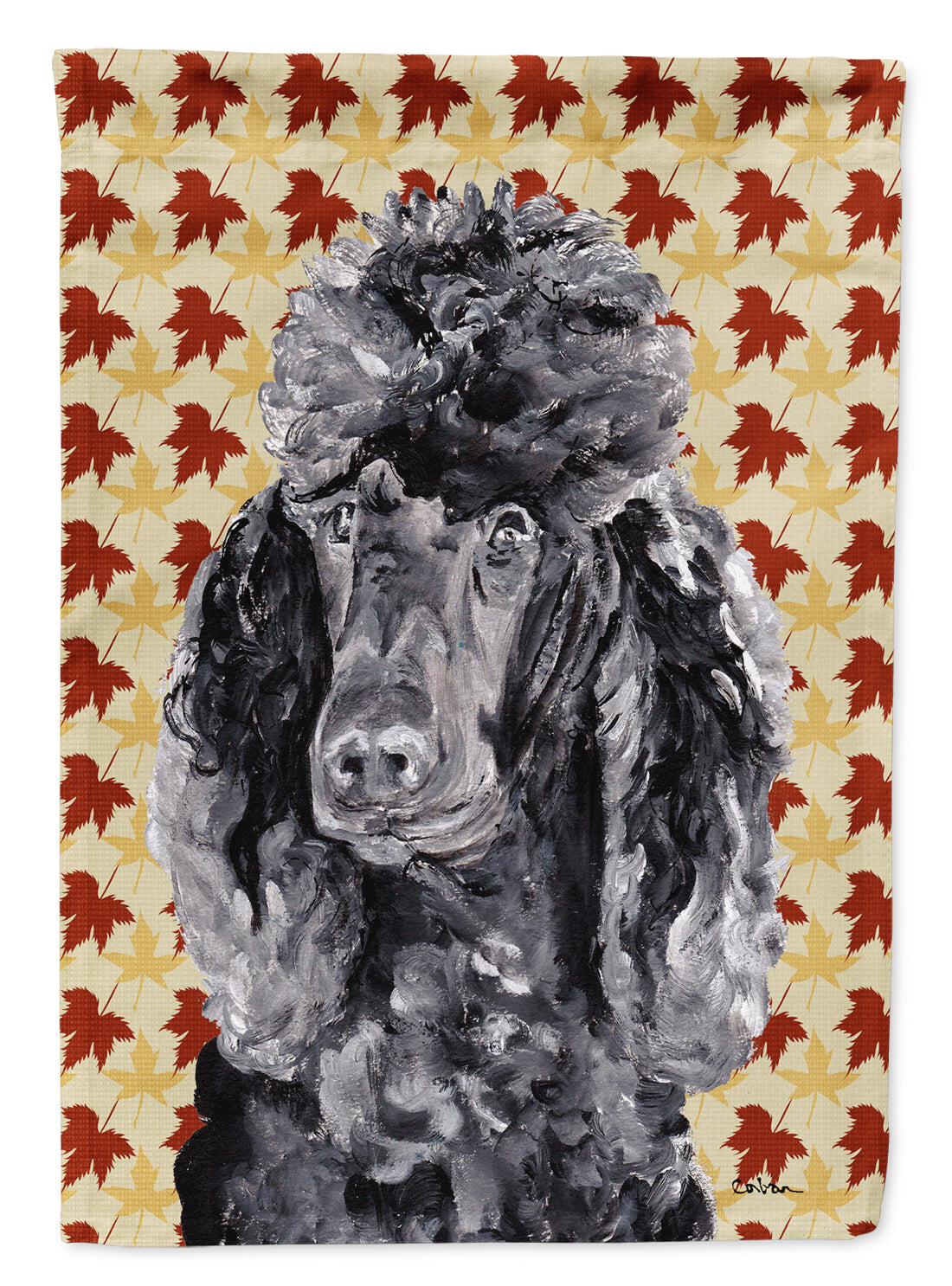Black Standard Poodle Fall Leaves Flag Canvas House Size SC9674CHF
