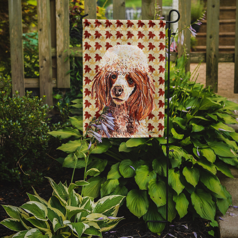 Red Miniature Poodle Fall Leaves Flag Garden Size SC9675GF  the-store.com.