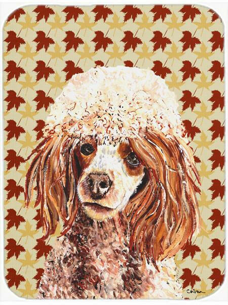 Red Miniature Poodle Fall Leaves Glass Cutting Board Large Size SC9675LCB by Caroline&#39;s Treasures