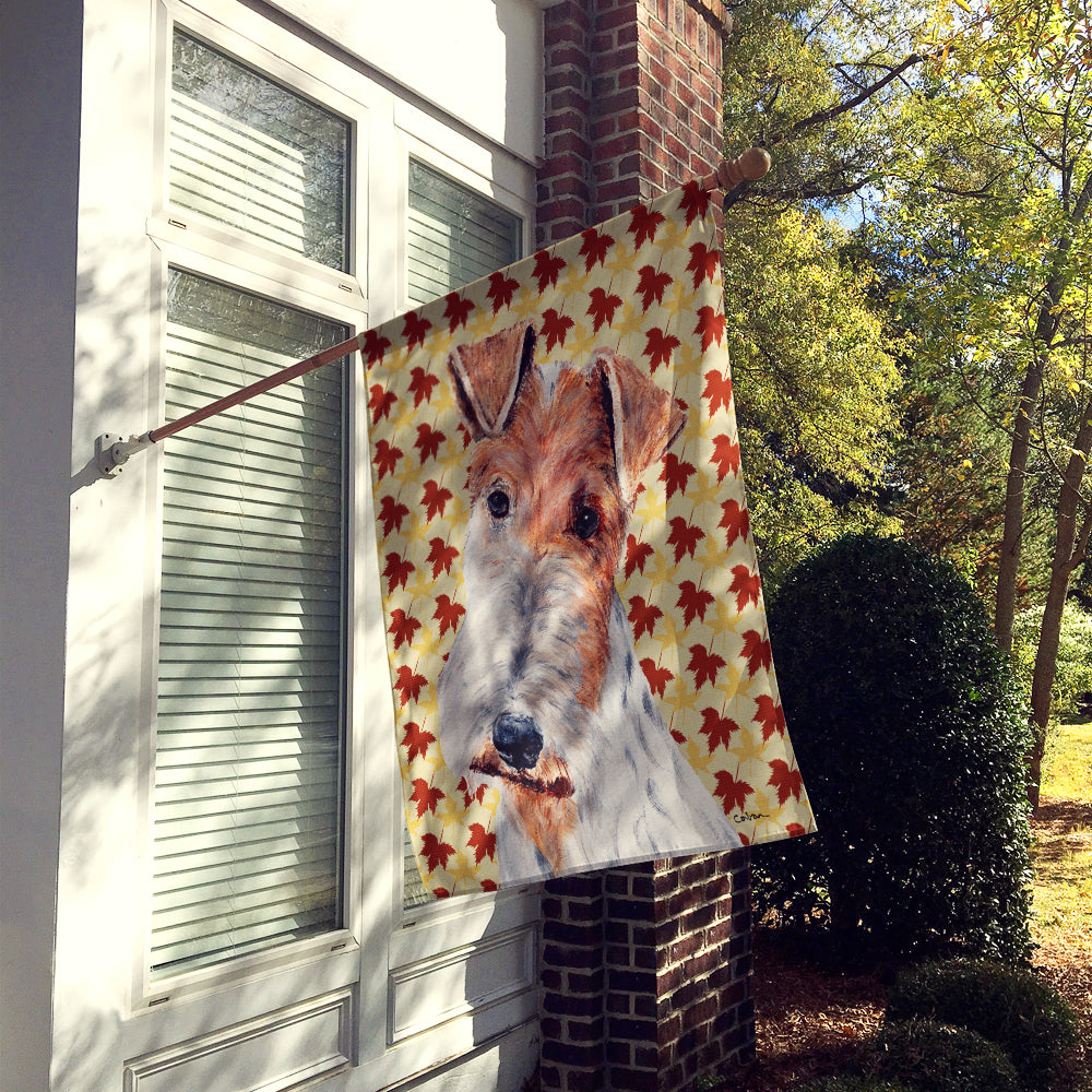 Wire Fox Terrier Fall Leaves Flag Canvas House Size SC9676CHF  the-store.com.