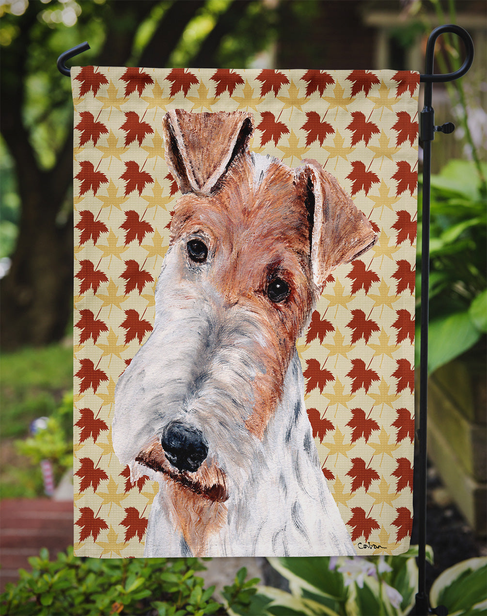 Wire Fox Terrier Fall Leaves Flag Garden Size SC9676GF  the-store.com.