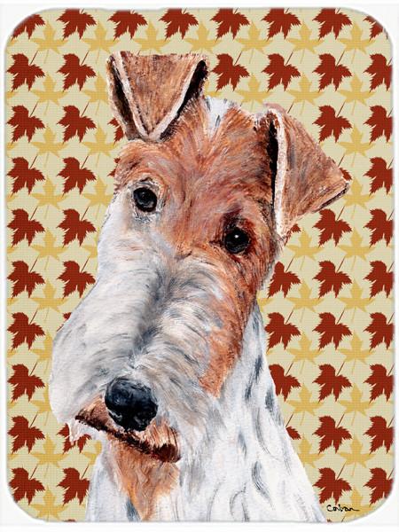 Wire Fox Terrier Fall Leaves Glass Cutting Board Large Size SC9676LCB by Caroline&#39;s Treasures