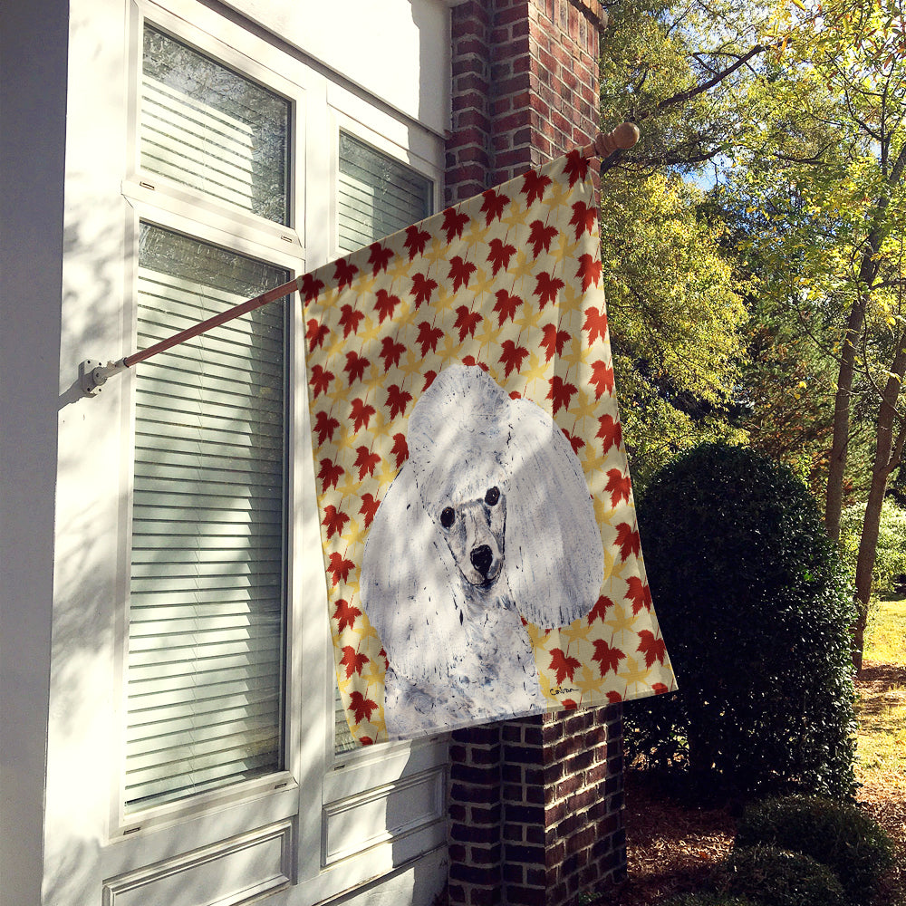 White Toy Poodle Fall Leaves Flag Canvas House Size SC9677CHF  the-store.com.