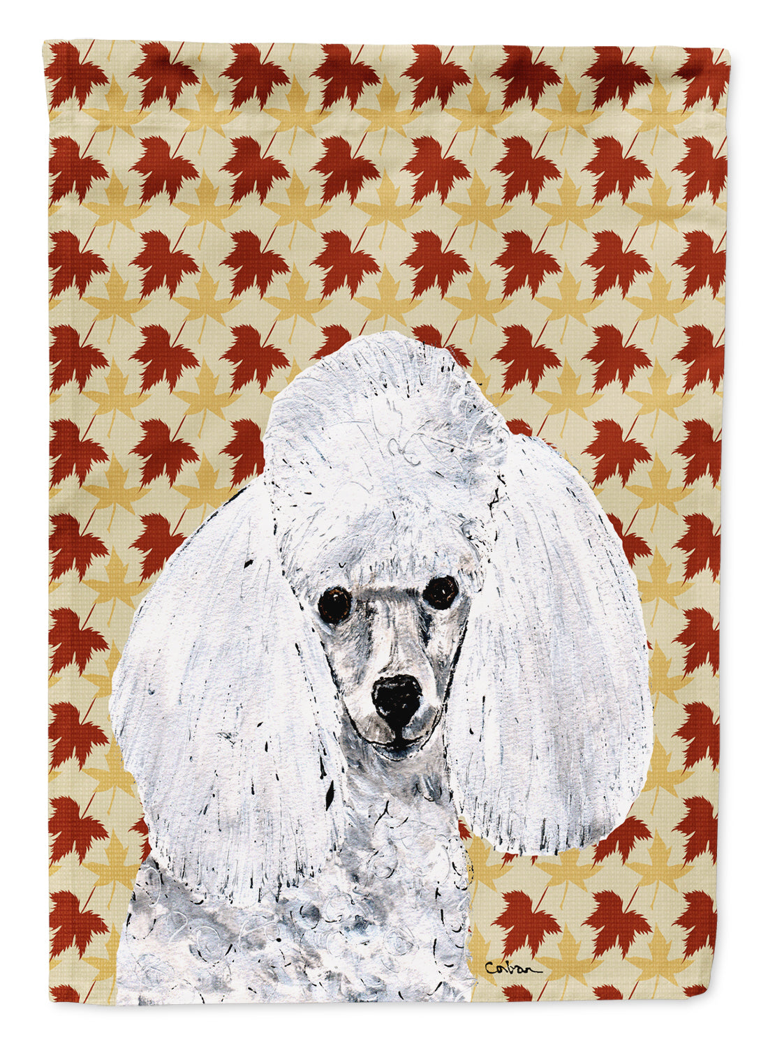 White Toy Poodle Fall Leaves Flag Canvas House Size SC9677CHF