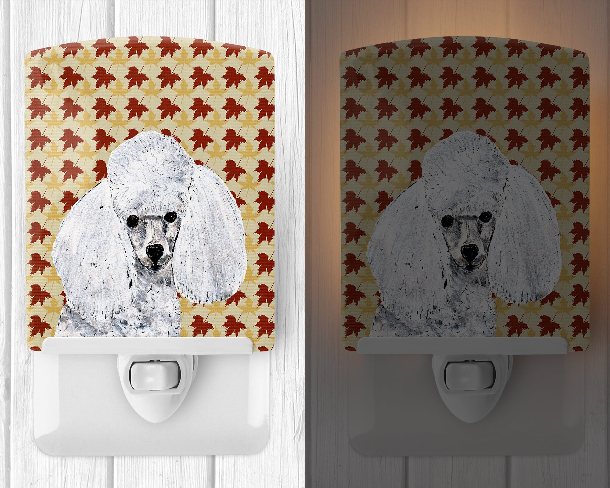 White Toy Poodle Fall Leaves Ceramic Night Light SC9677CNL - the-store.com
