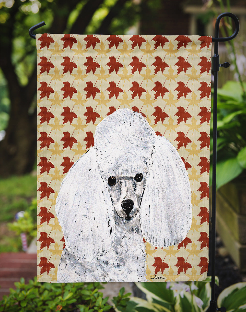 White Toy Poodle Fall Leaves Flag Garden Size SC9677GF