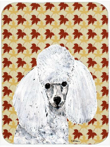 White Toy Poodle Fall Leaves Glass Cutting Board Large Size SC9677LCB by Caroline&#39;s Treasures