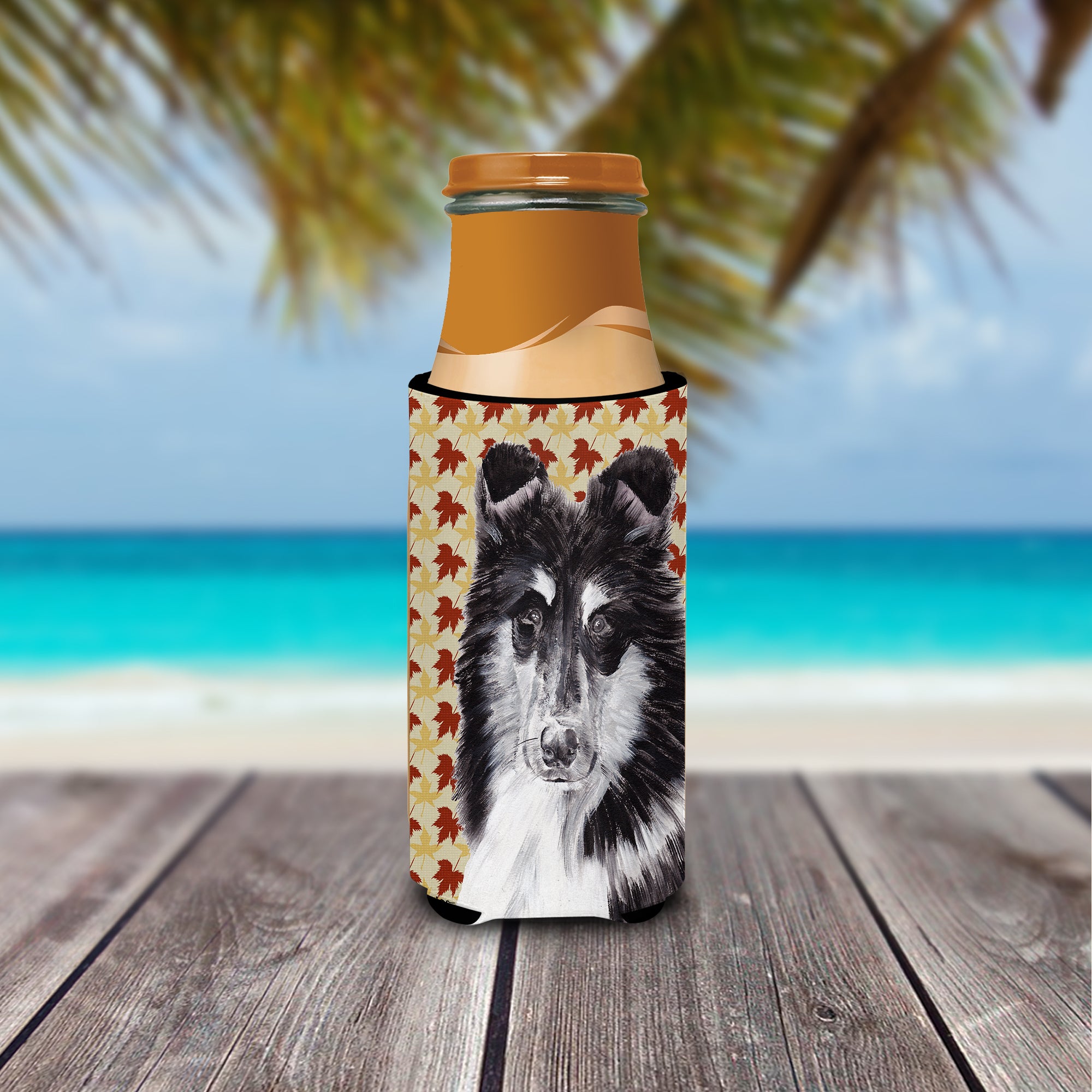 Black and White Collie Fall Leaves Ultra Beverage Insulators for slim cans SC9678MUK.