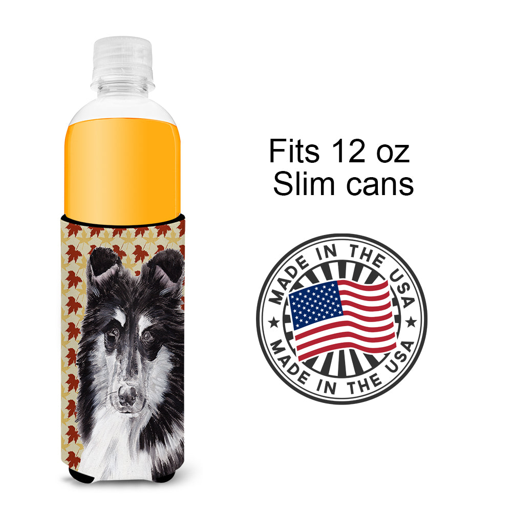 Black and White Collie Fall Leaves Ultra Beverage Insulators for slim cans SC9678MUK.