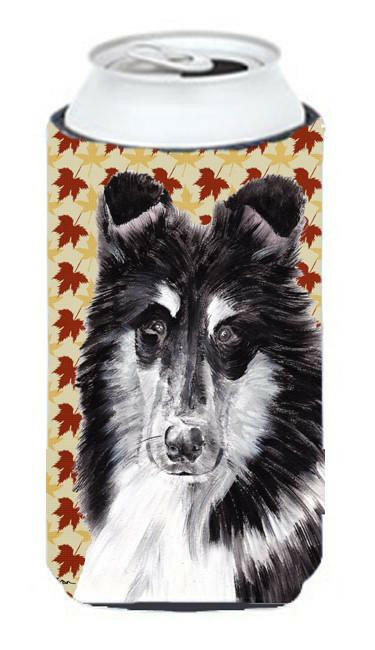 Black and White Collie Fall Leaves Tall Boy Beverage Insulator Hugger SC9678TBC by Caroline&#39;s Treasures