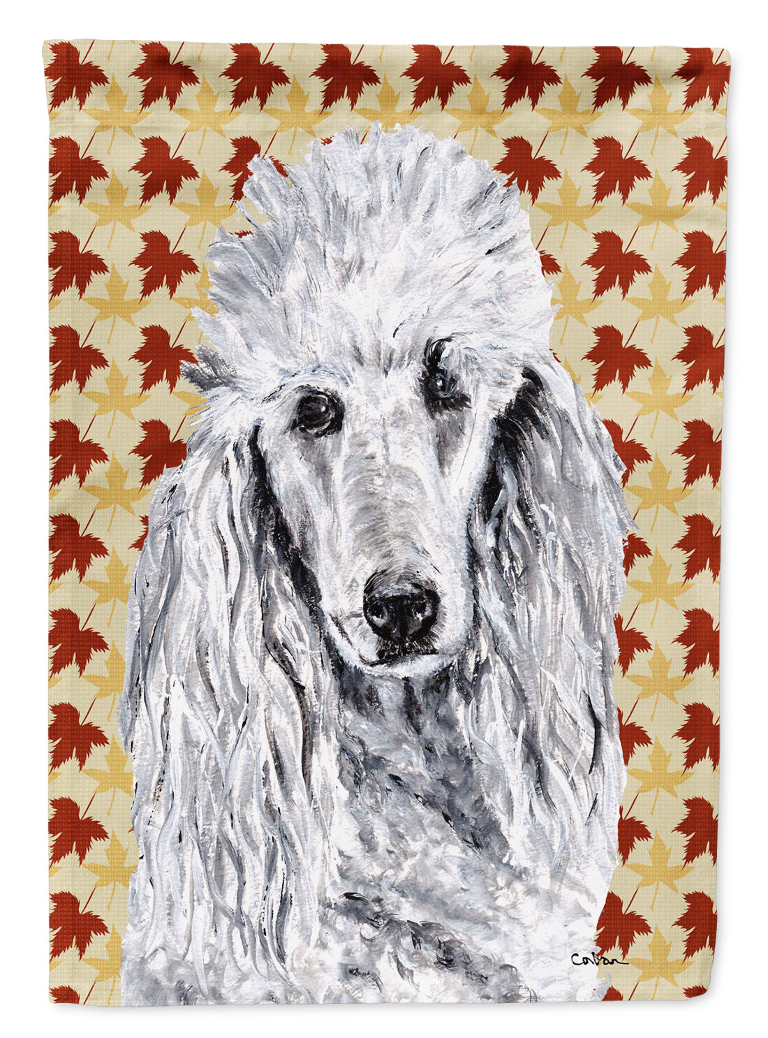 White Standard Poodle Fall Leaves Flag Canvas House Size SC9679CHF  the-store.com.