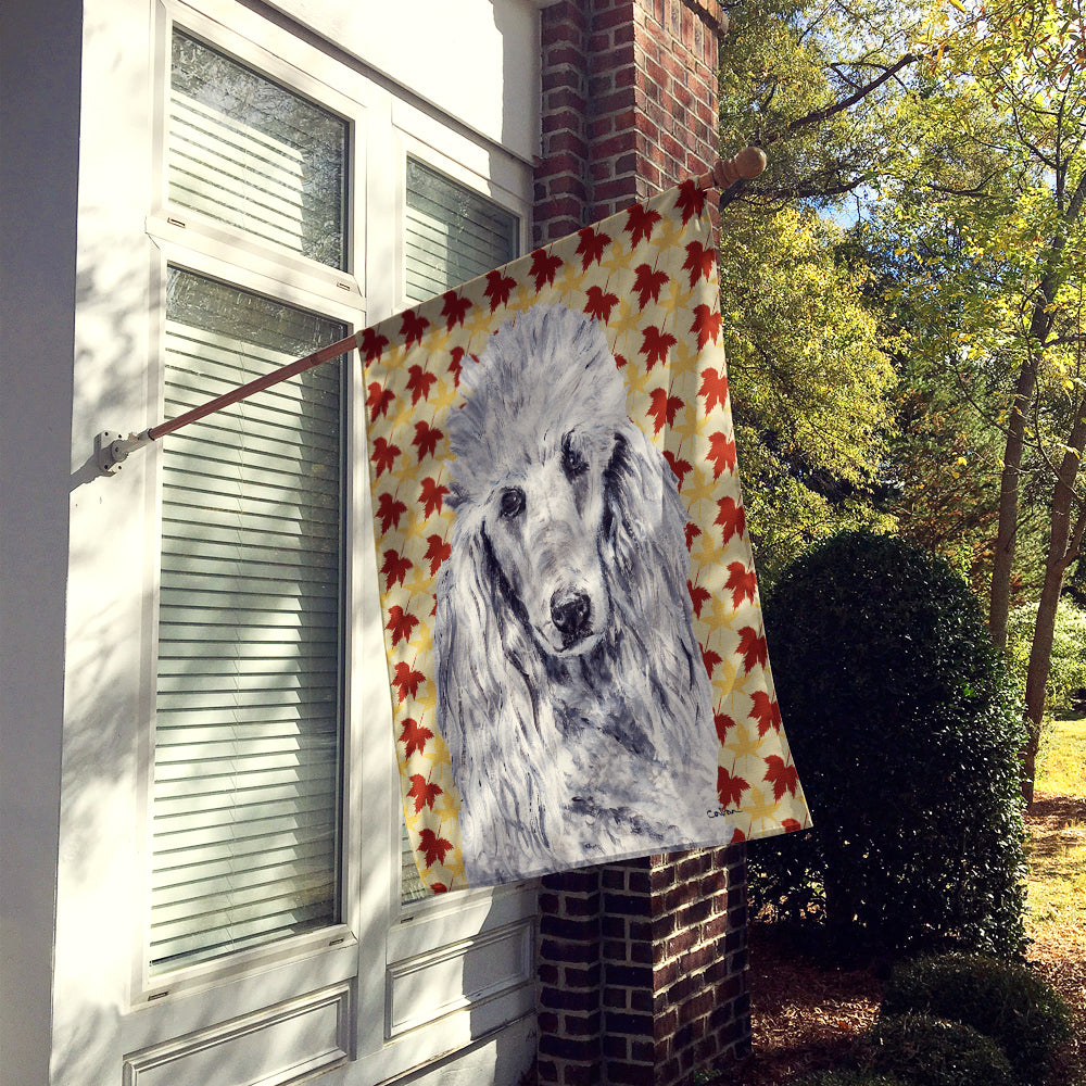 White Standard Poodle Fall Leaves Flag Canvas House Size SC9679CHF