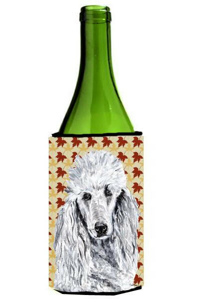 White Standard Poodle Fall Leaves Wine Bottle Beverage Insulator Hugger SC9679LITERK by Caroline's Treasures