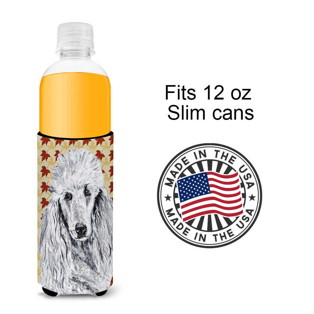 White Standard Poodle Fall Leaves Ultra Beverage Insulators for slim cans SC9679MUK.