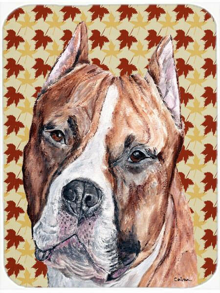 Staffordshire Bull Terrier Staffie Fall Leaves Glass Cutting Board Large Size SC9680LCB by Caroline&#39;s Treasures