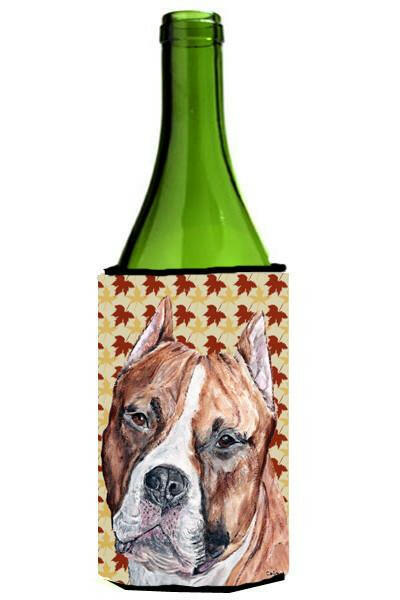 Staffordshire Bull Terrier Staffie Fall Leaves Wine Bottle Beverage Insulator Hugger SC9680LITERK by Caroline&#39;s Treasures