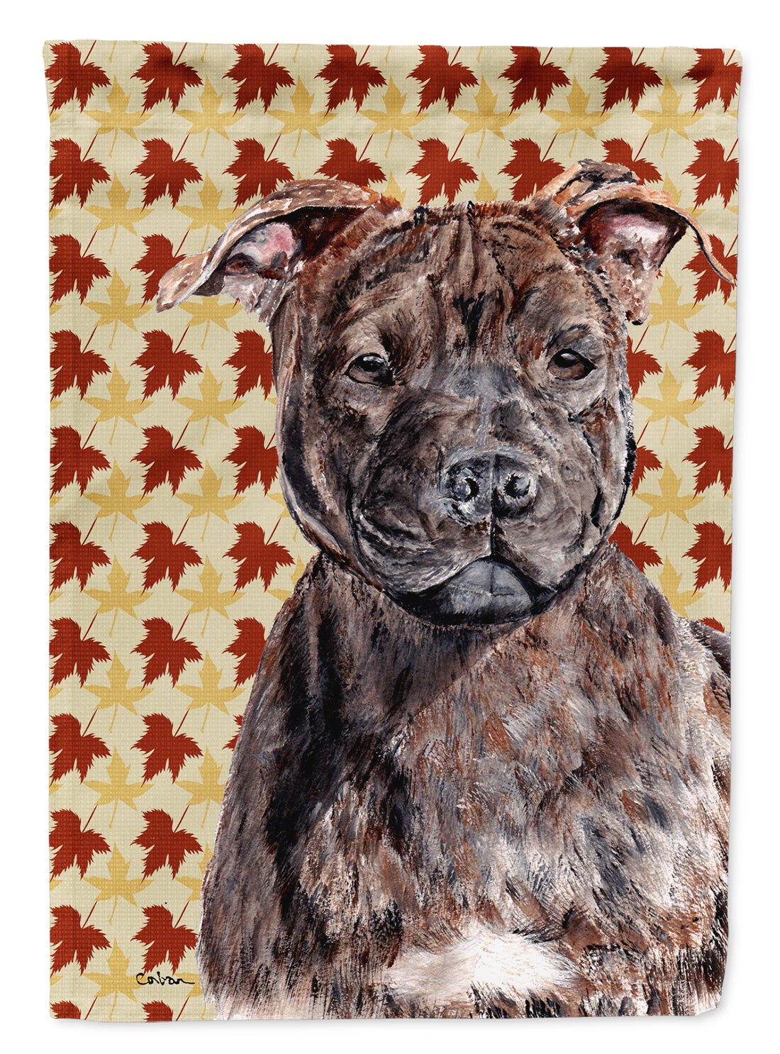 Staffordshire Bull Terrier Staffie Fall Leaves Flag Canvas House Size SC9681CHF