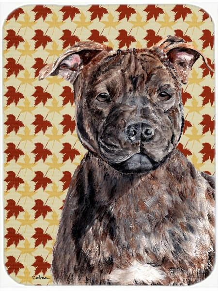Staffordshire Bull Terrier Staffie Fall Leaves Glass Cutting Board Large Size SC9681LCB by Caroline&#39;s Treasures
