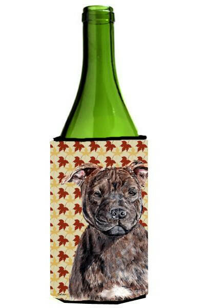 Staffordshire Bull Terrier Staffie Fall Leaves Wine Bottle Beverage Insulator Hugger SC9681LITERK by Caroline's Treasures
