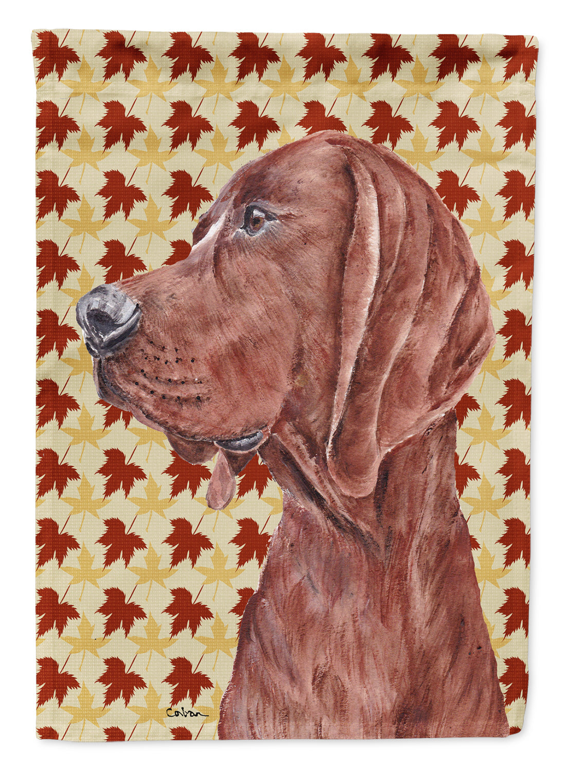 Redbone Coonhound Fall Leaves Flag Canvas House Size SC9683CHF  the-store.com.