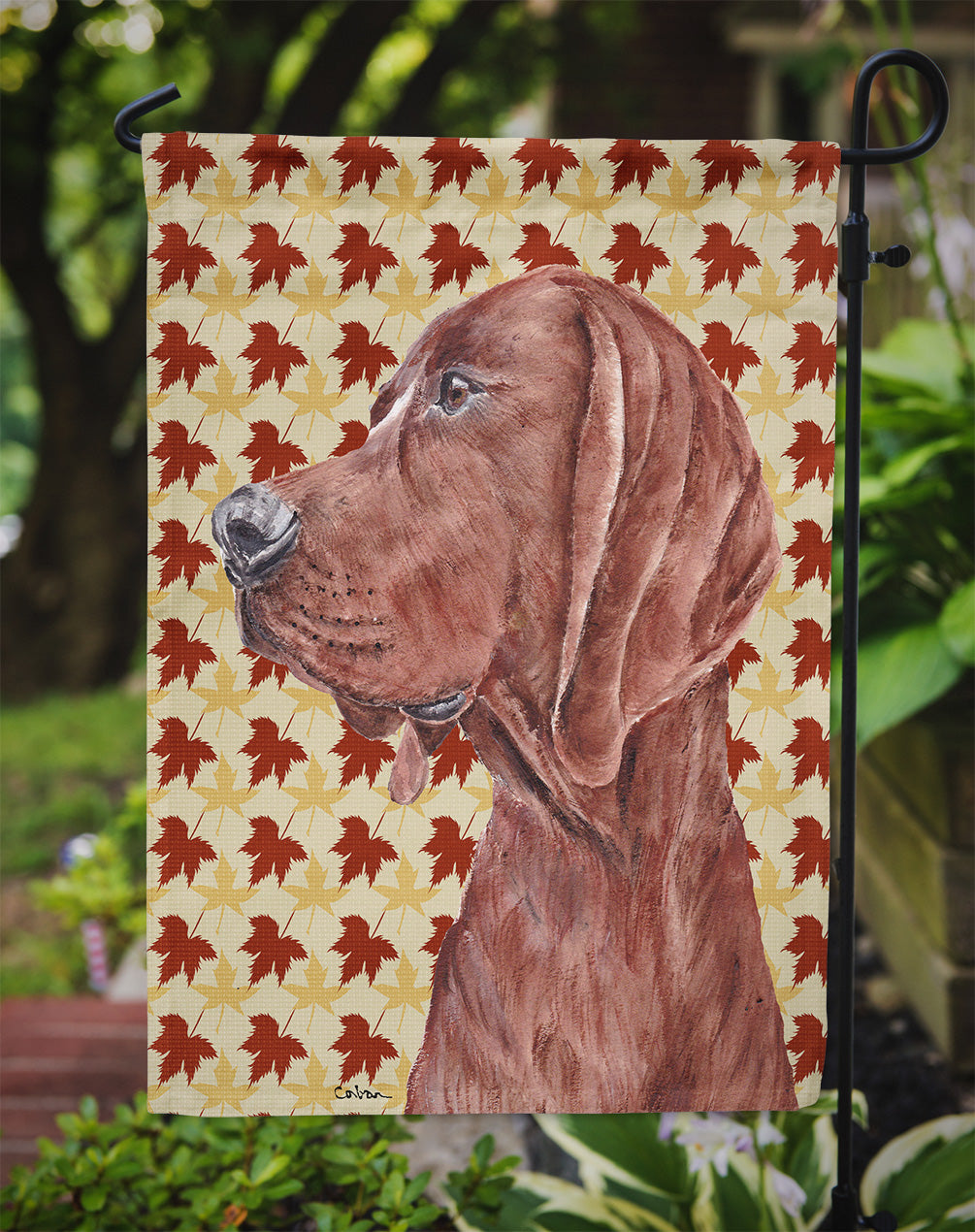 Redbone Coonhound Fall Leaves Flag Garden Size SC9683GF