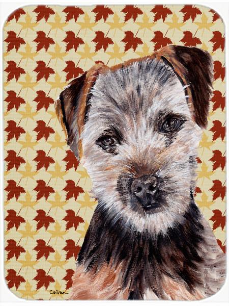 Norfolk Terrier Puppy Fall Leaves Glass Cutting Board Large Size SC9687LCB by Caroline&#39;s Treasures