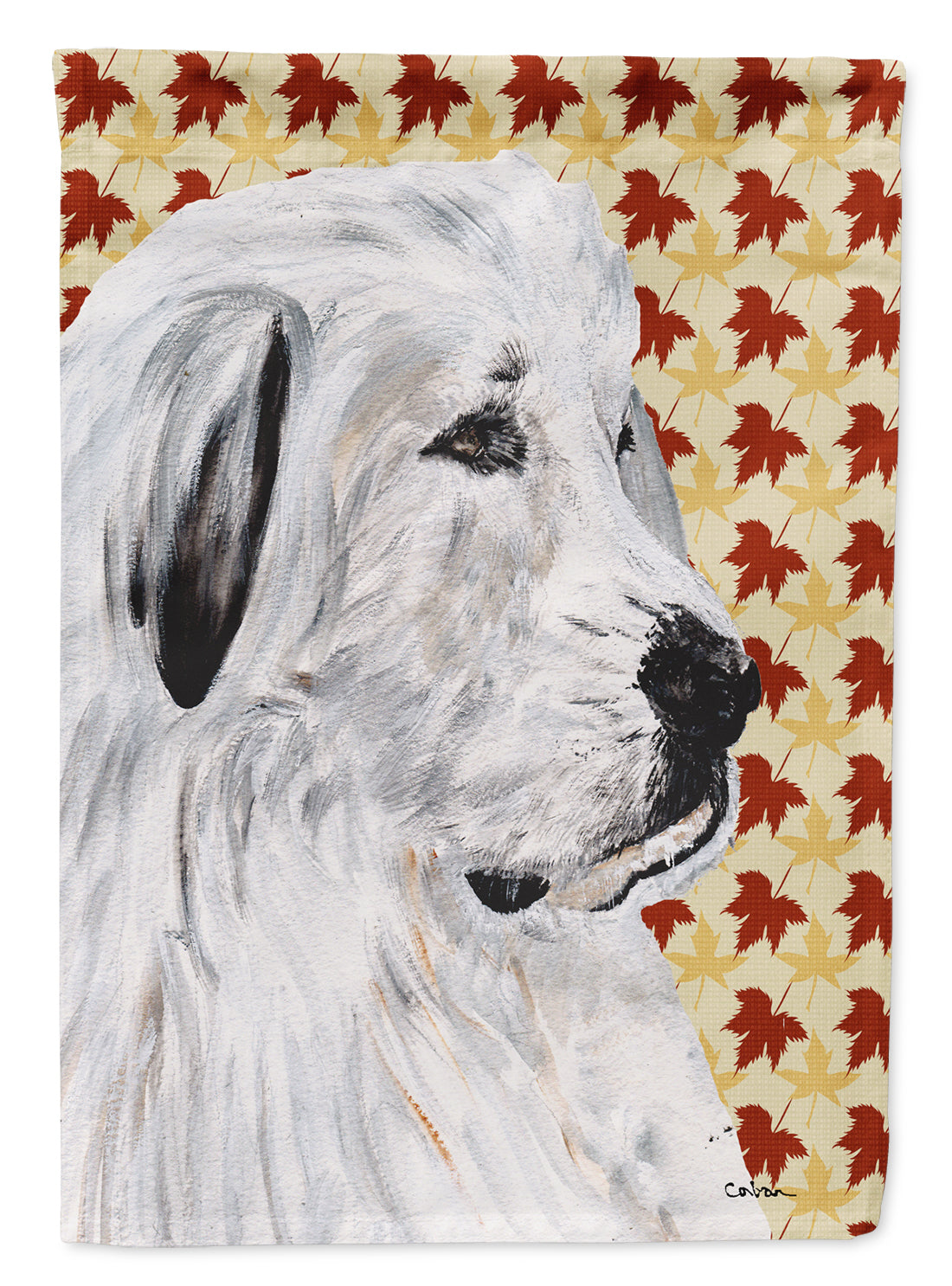 Great Pyrenees Fall Leaves Flag Canvas House Size SC9690CHF  the-store.com.