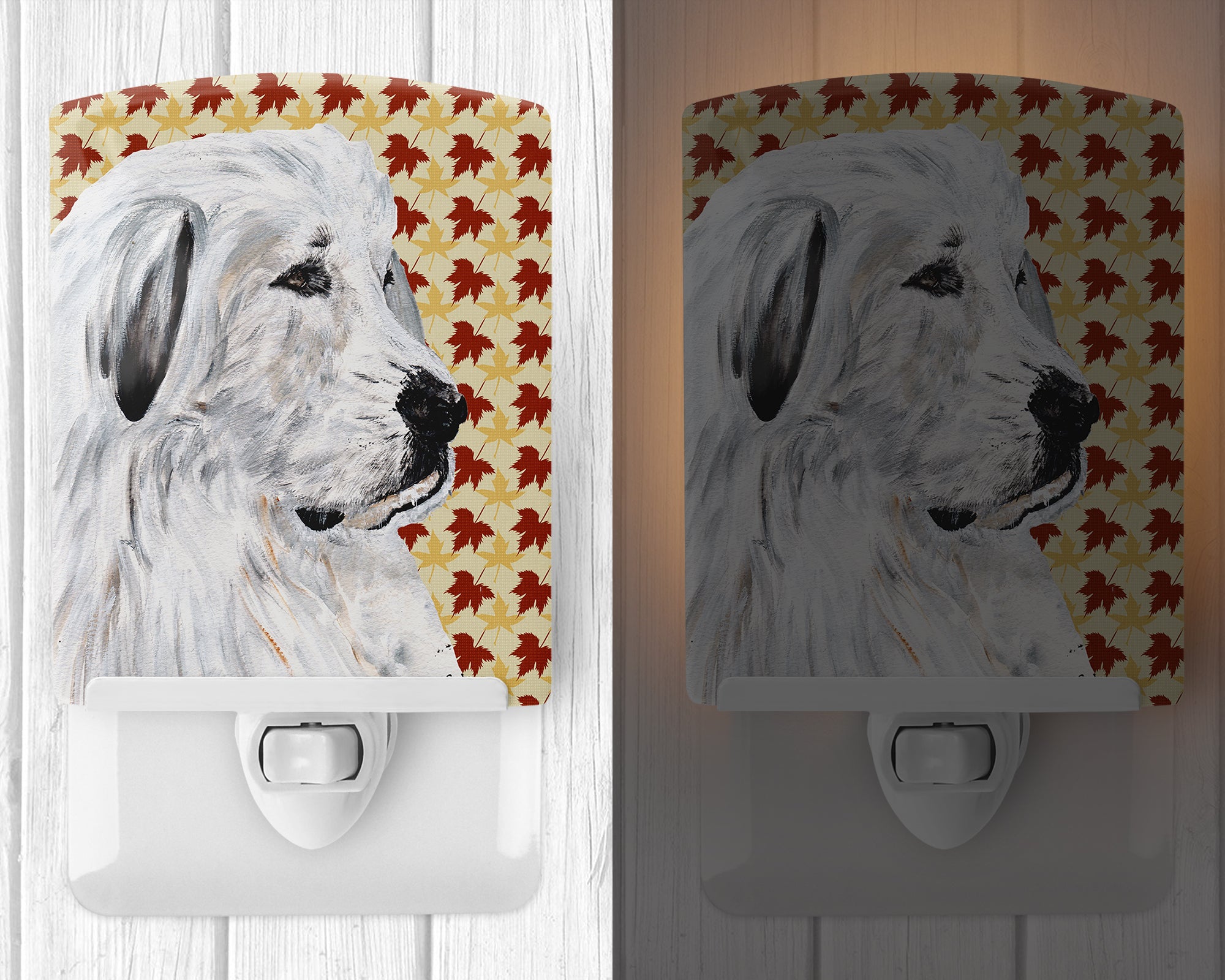 Great Pyrenees Fall Leaves Ceramic Night Light SC9690CNL - the-store.com