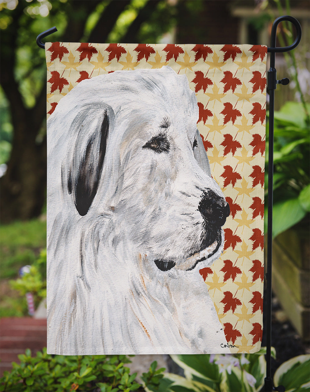 Great Pyrenees Fall Leaves Flag Garden Size SC9690GF  the-store.com.