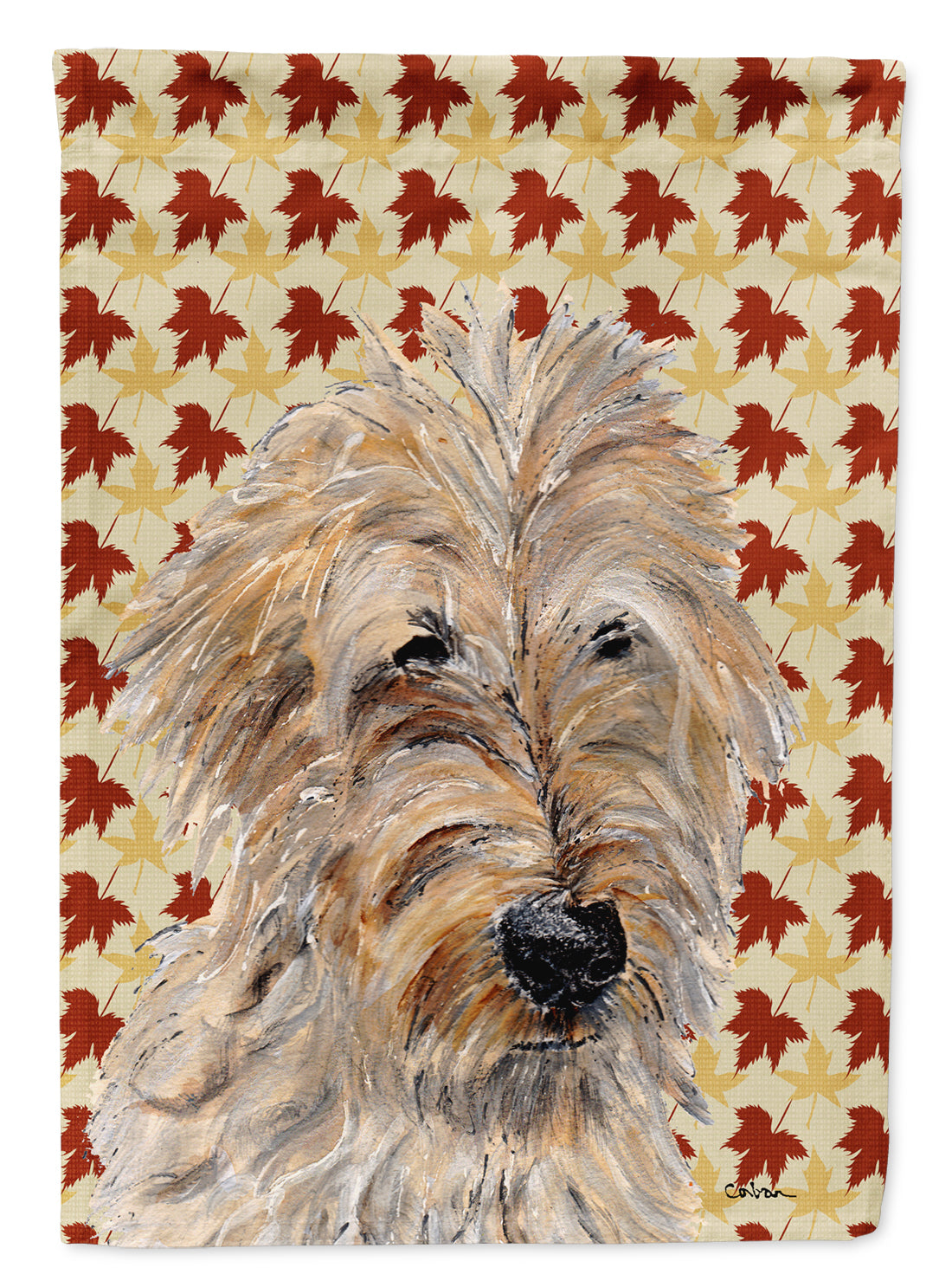 Golden Doodle 2 Fall Leaves Flag Canvas House Size SC9691CHF  the-store.com.