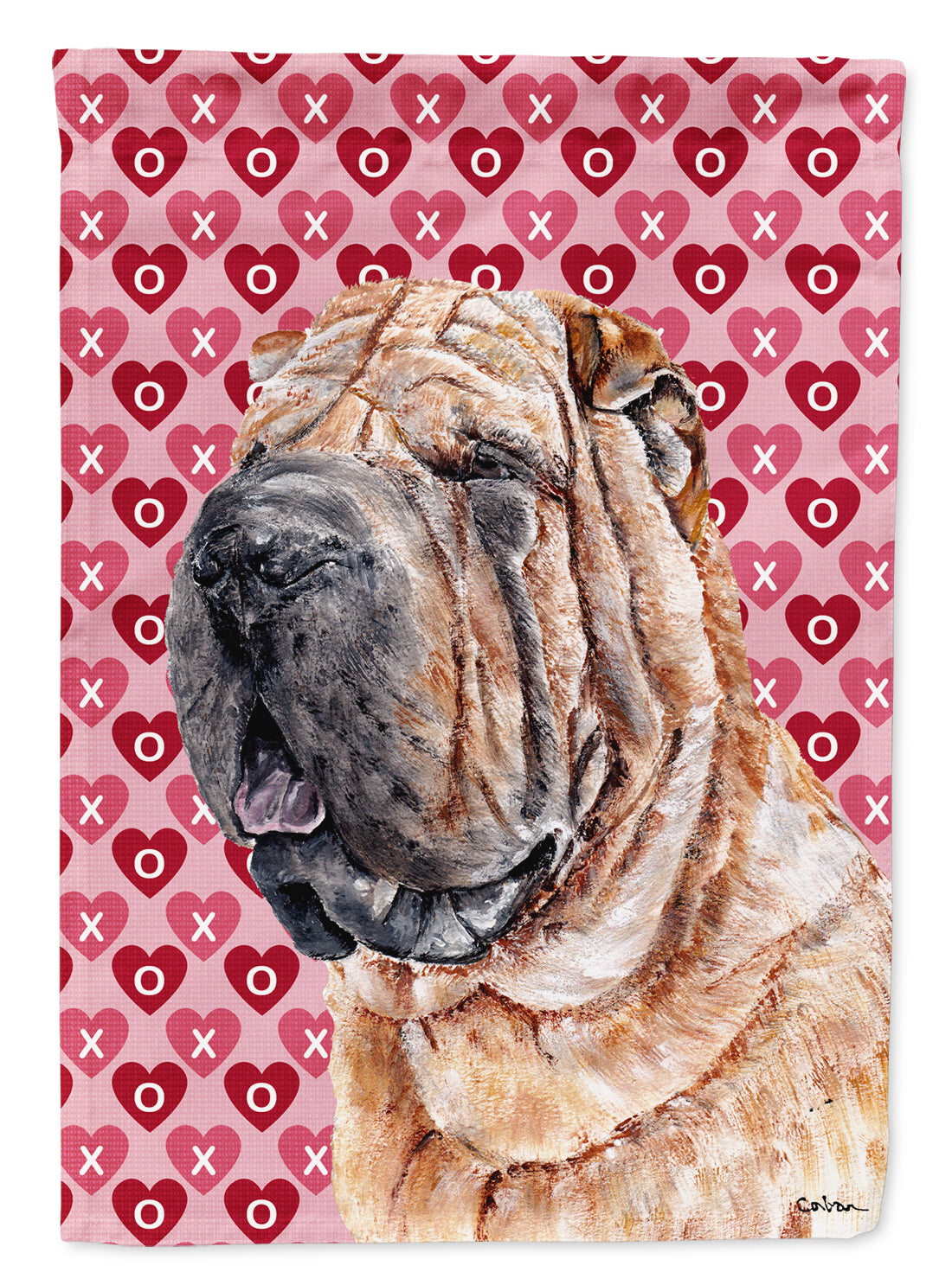 Shar Pei Hearts and Love Flag Canvas House Size SC9695CHF  the-store.com.