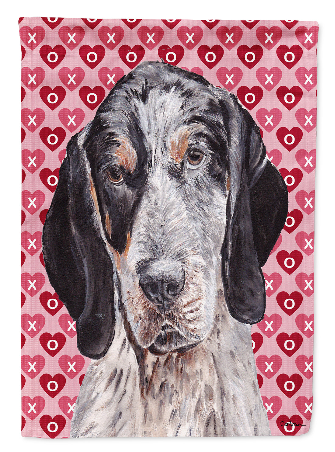 Blue Tick Coonhound Hearts and Love Flag Canvas House Size SC9697CHF