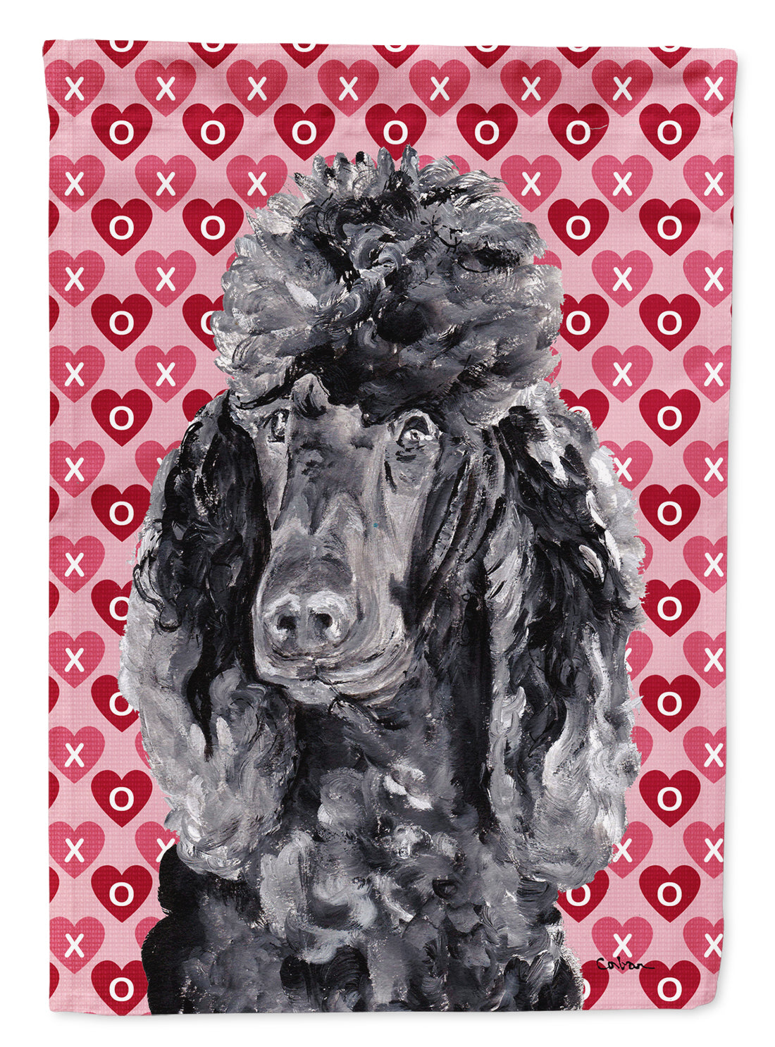 Black Standard Poodle Hearts and Love Flag Canvas House Size SC9698CHF