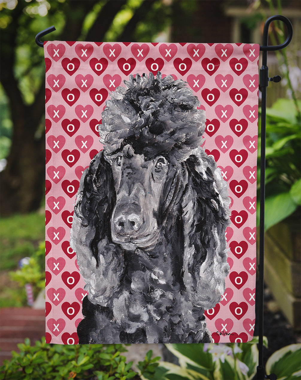 Black Standard Poodle Hearts and Love Flag Garden Size SC9698GF
