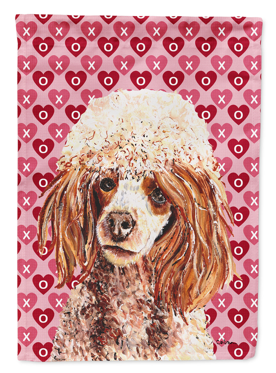 Red Miniature Poodle Hearts and Love Flag Canvas House Size SC9699CHF  the-store.com.