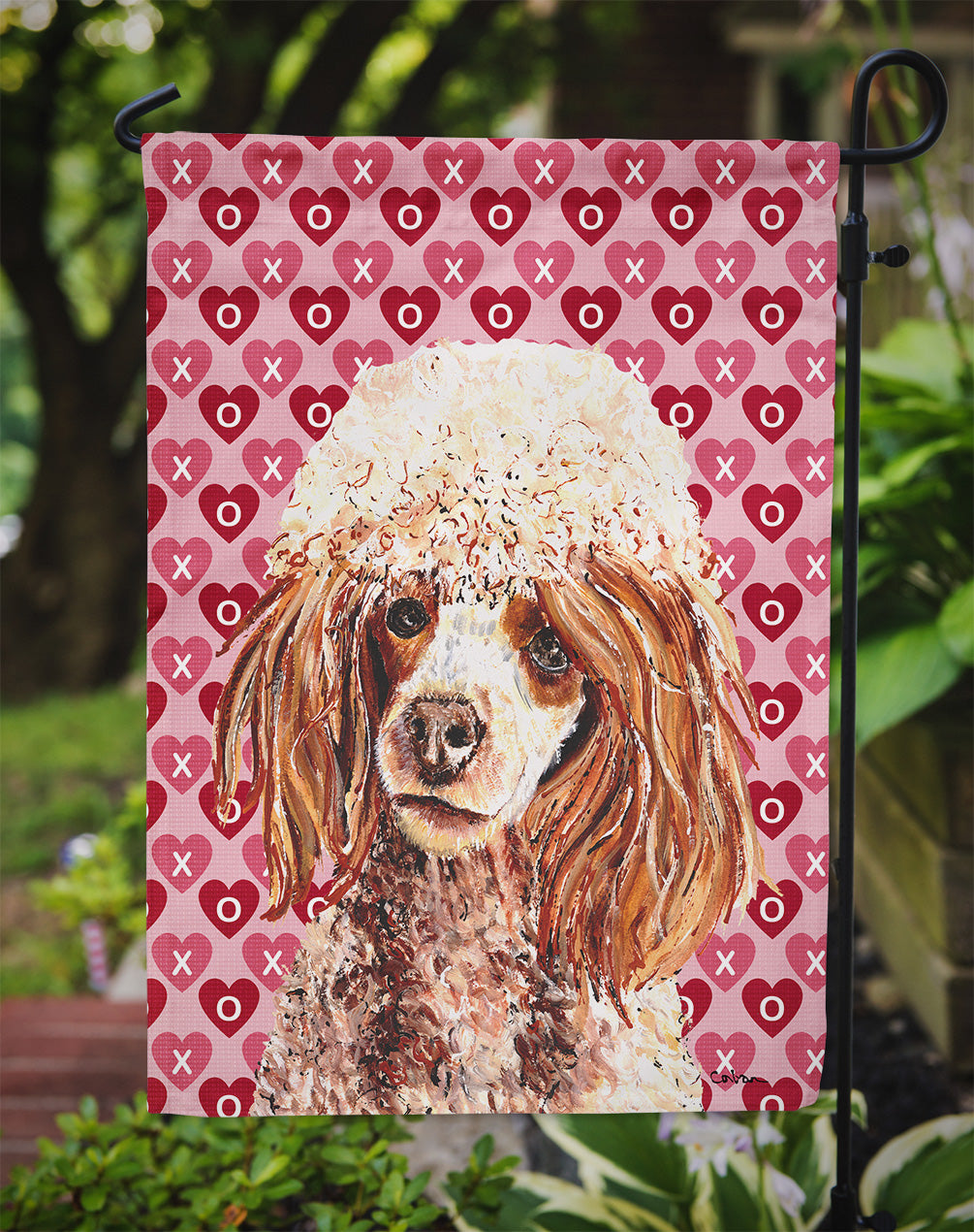 Red Miniature Poodle Hearts and Love Flag Garden Size SC9699GF  the-store.com.
