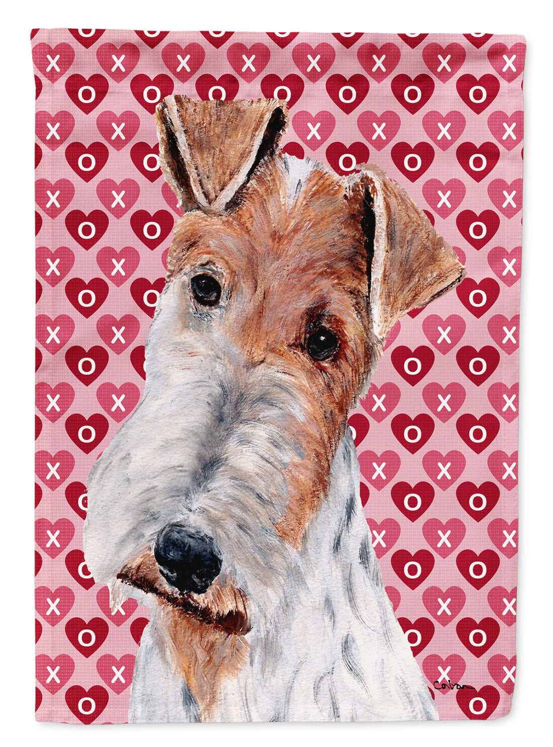 Wire Fox Terrier Hearts and Love Flag Canvas House Size SC9700CHF