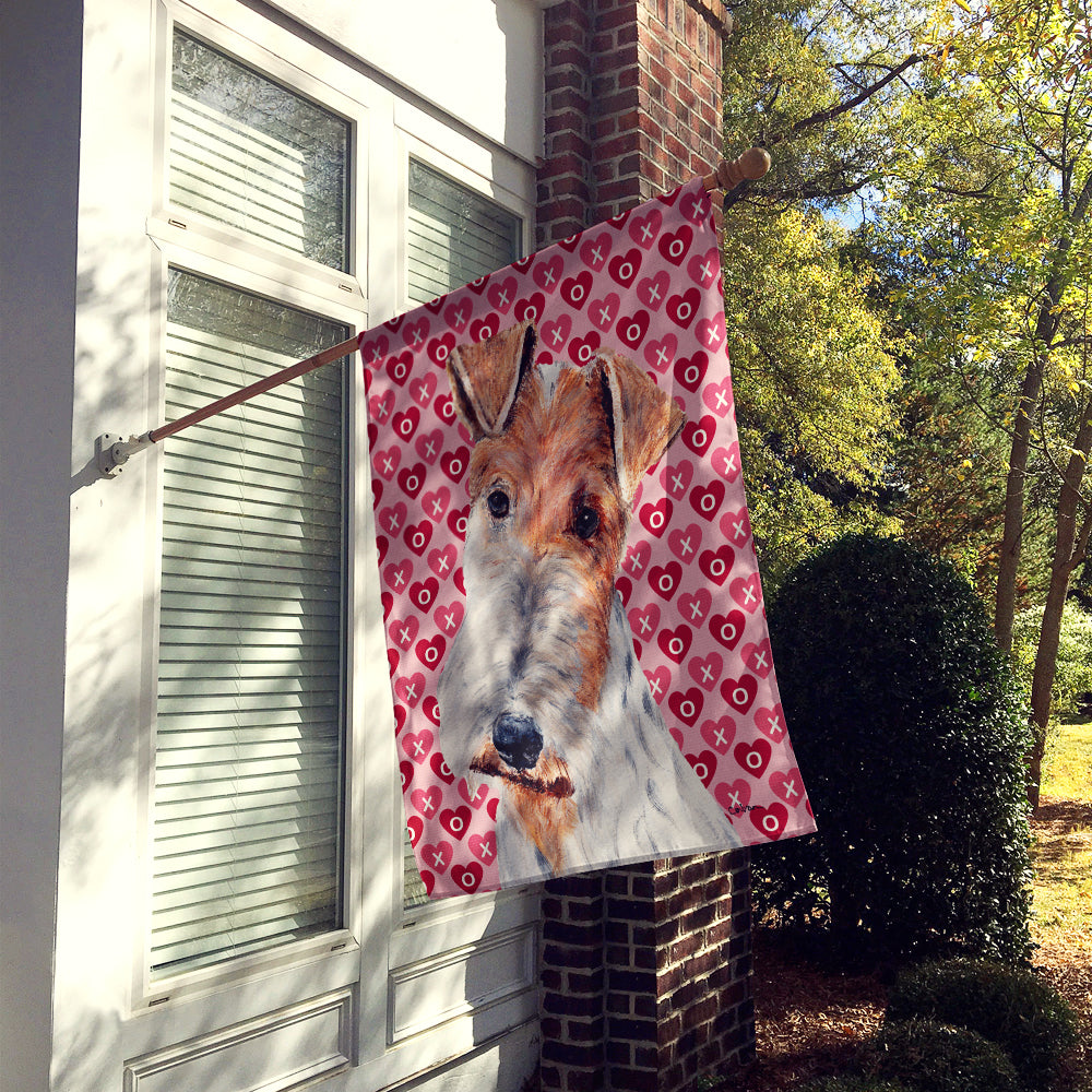 Wire Fox Terrier Hearts and Love Flag Canvas House Size SC9700CHF  the-store.com.