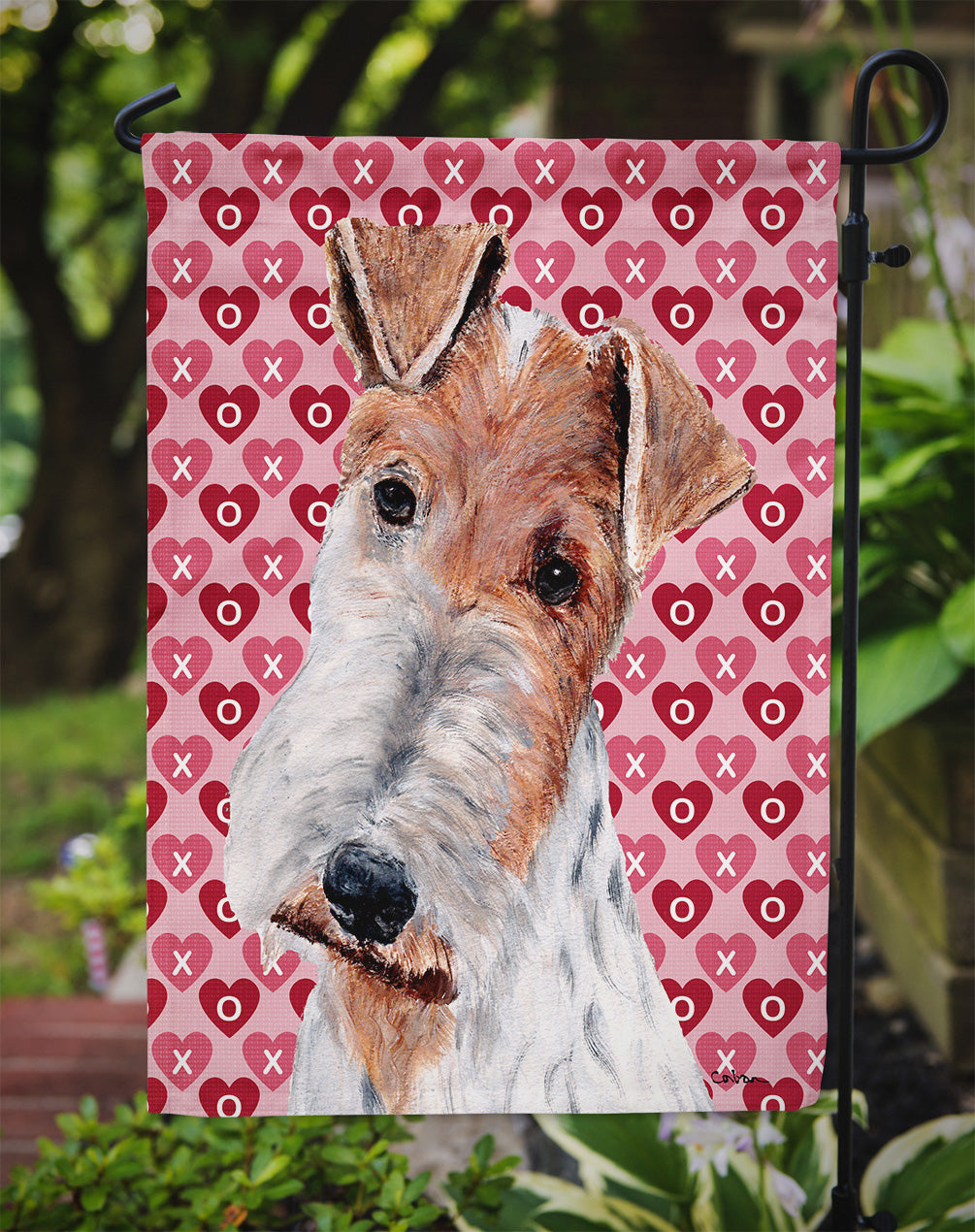 Wire Fox Terrier Hearts and Love Flag Garden Size SC9700GF