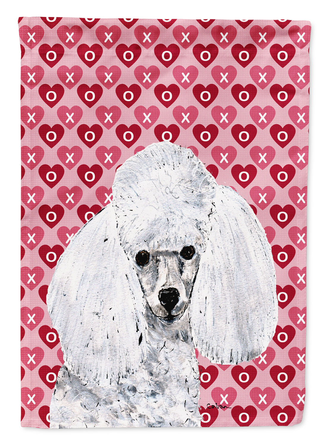 White Toy Poodle Hearts and Love Flag Canvas House Size SC9701CHF