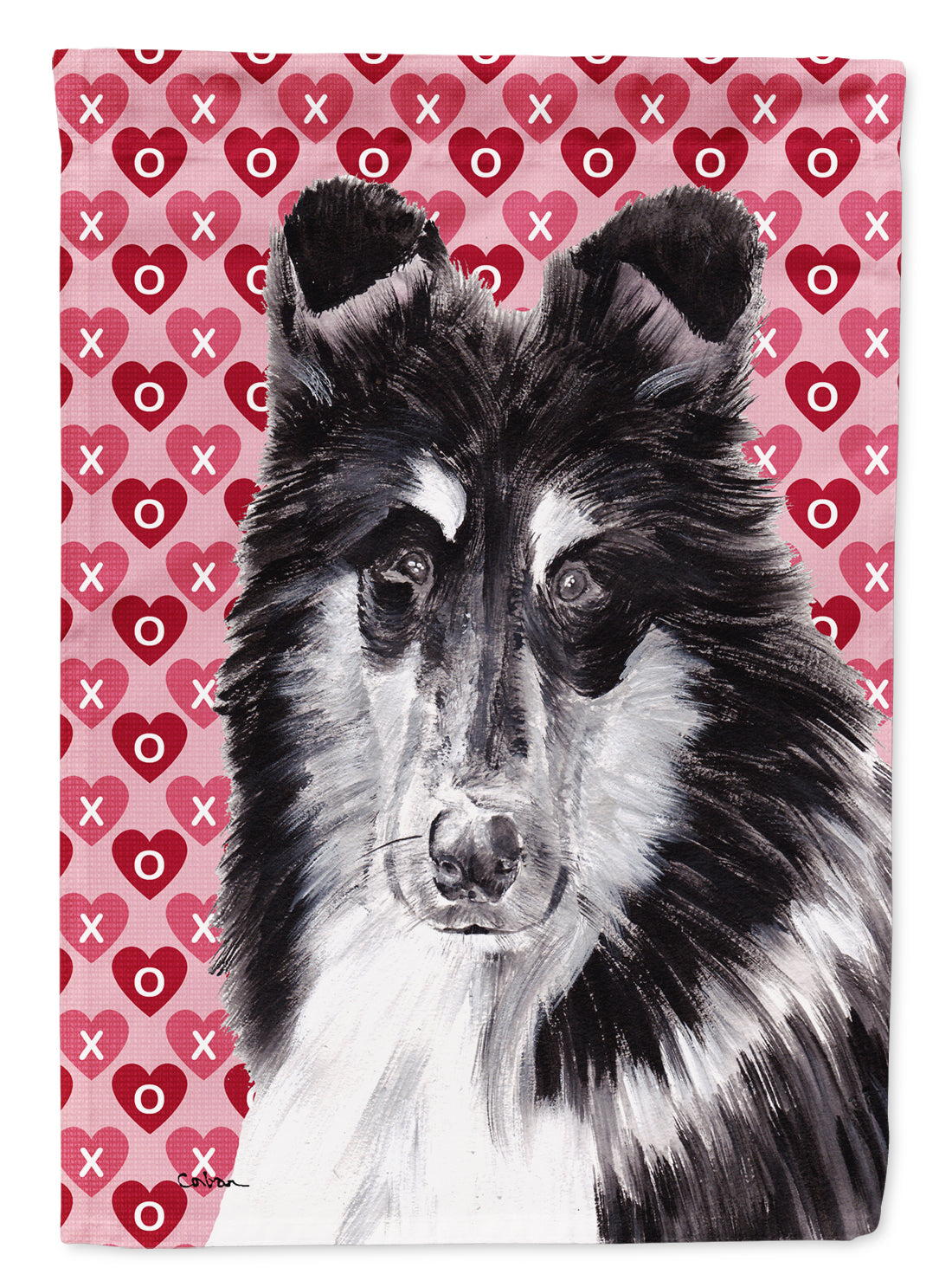 Black and White Collie Hearts and Love Flag Canvas House Size SC9702CHF