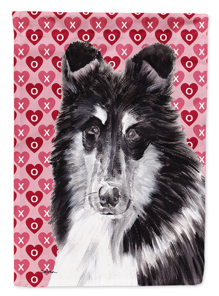 Black and White Collie Hearts and Love Flag Canvas House Size SC9702CHF  the-store.com.