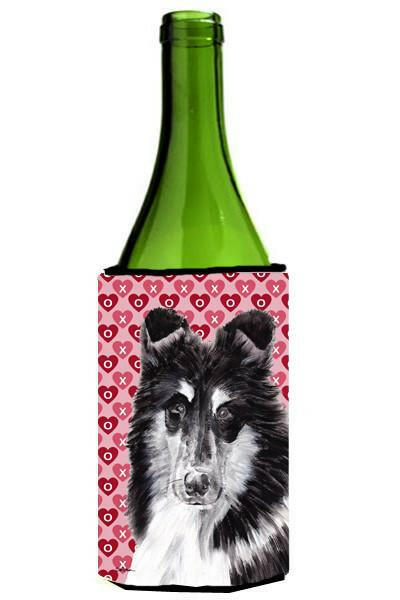 Black and White Collie Hearts and Love Wine Bottle Beverage Insulator Hugger SC9702LITERK by Caroline&#39;s Treasures